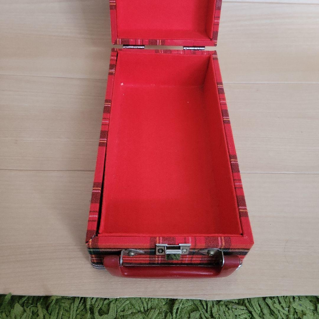 チェック柄 ボックス トランク カセットテープ 赤 持ち手 80sビンテージ