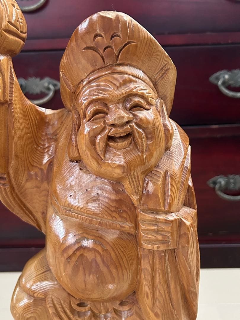 【大型45cm】大黒天 木彫り 像 置物 一刀彫 七福神 1.9kg