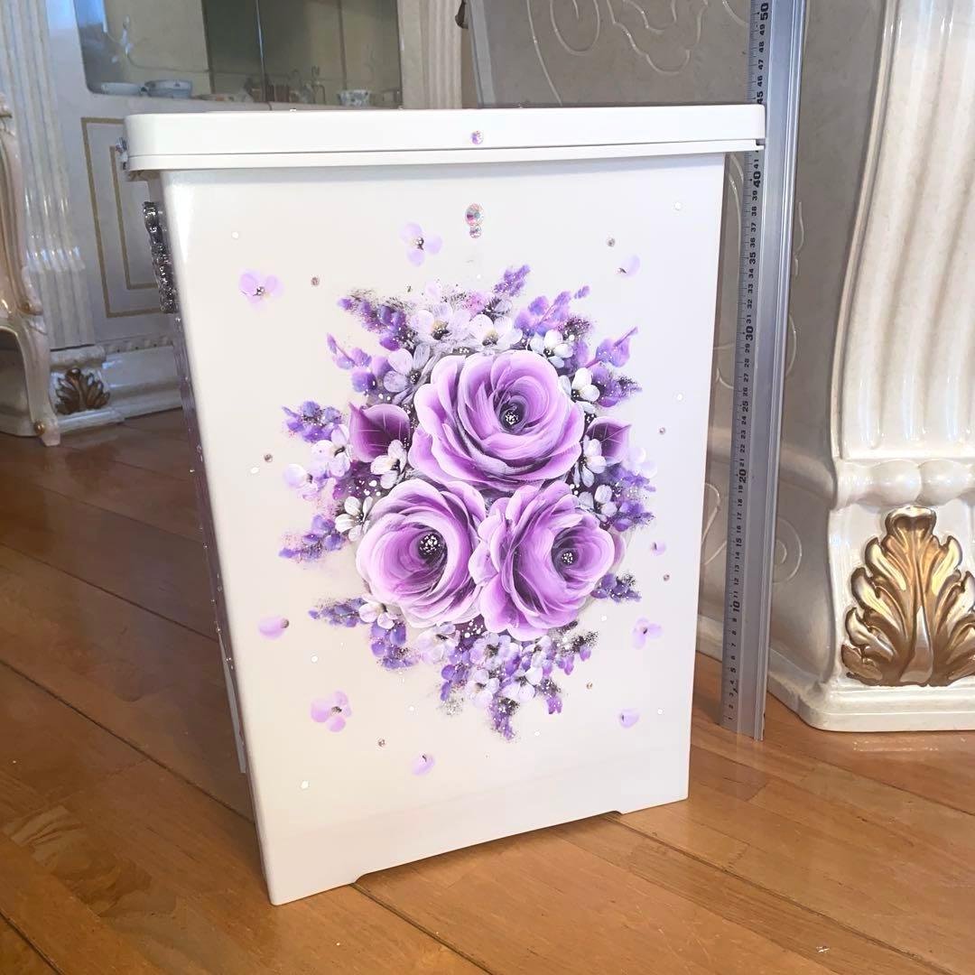 ダストボックス　薔薇　手描き　トールペイント
