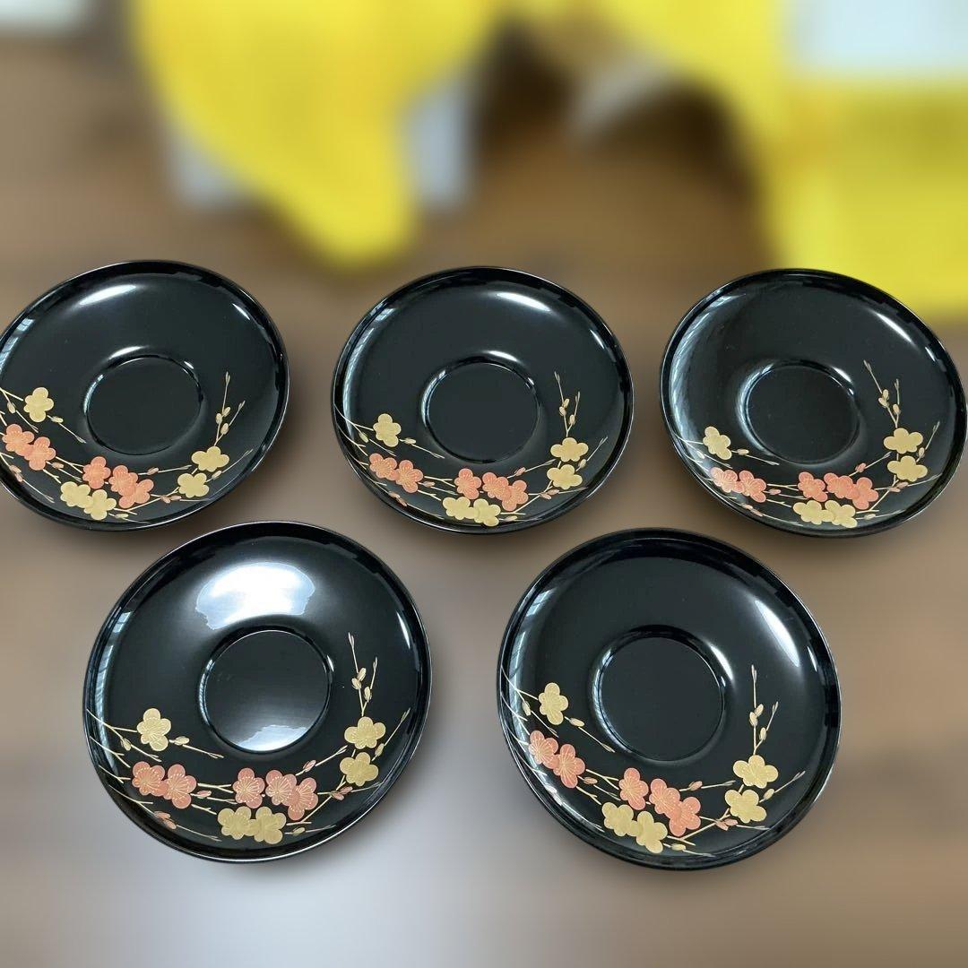 輪島塗　慶塚　紅白梅蒔絵　銘々皿　茶托　共箱　大丸美術部