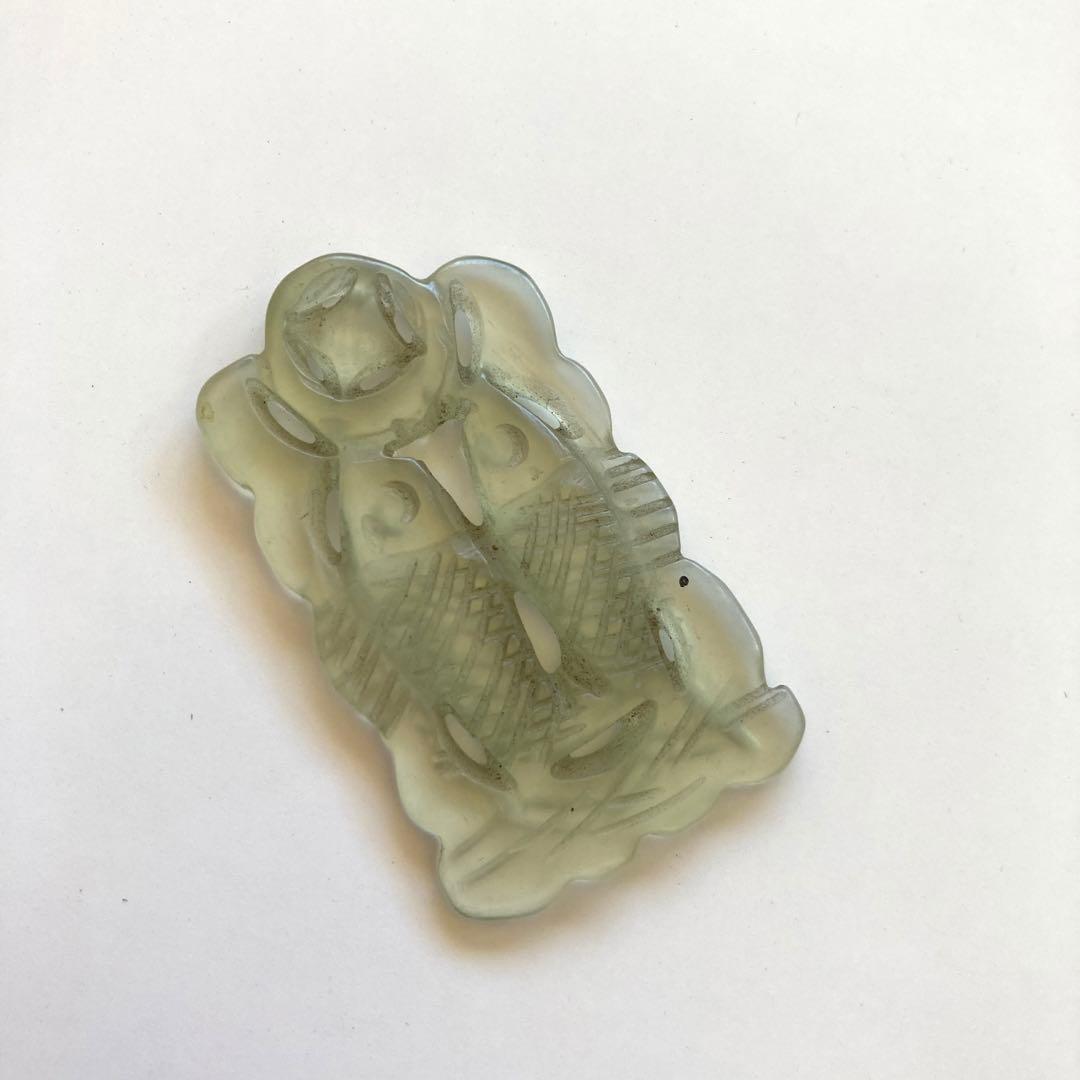 翡翠 玉 根付 ルース 石 魚 モチーフ 中国 李朝