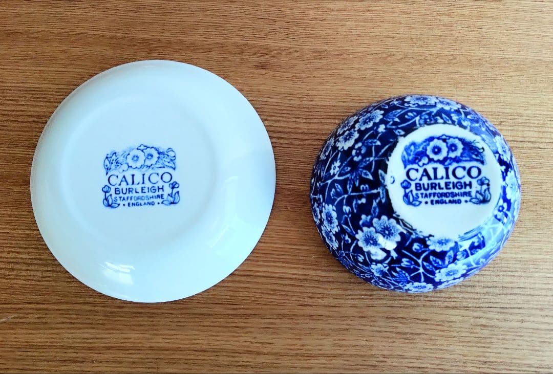 英国製 Calico ブルーキャリコ ／ シュガーボウル と 小皿 のセット