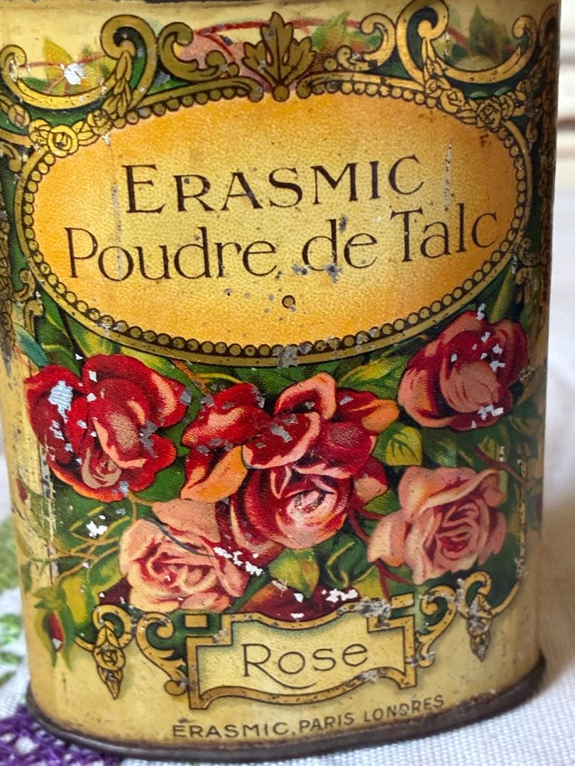 フランス　アンティーク　ティン缶　ローズ　パウダー　薔薇　1800年代　レア