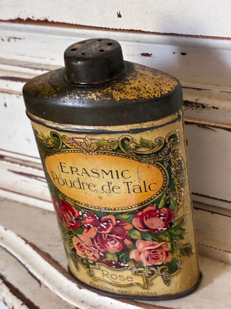 フランス　アンティーク　ティン缶　ローズ　パウダー　薔薇　1800年代　レア