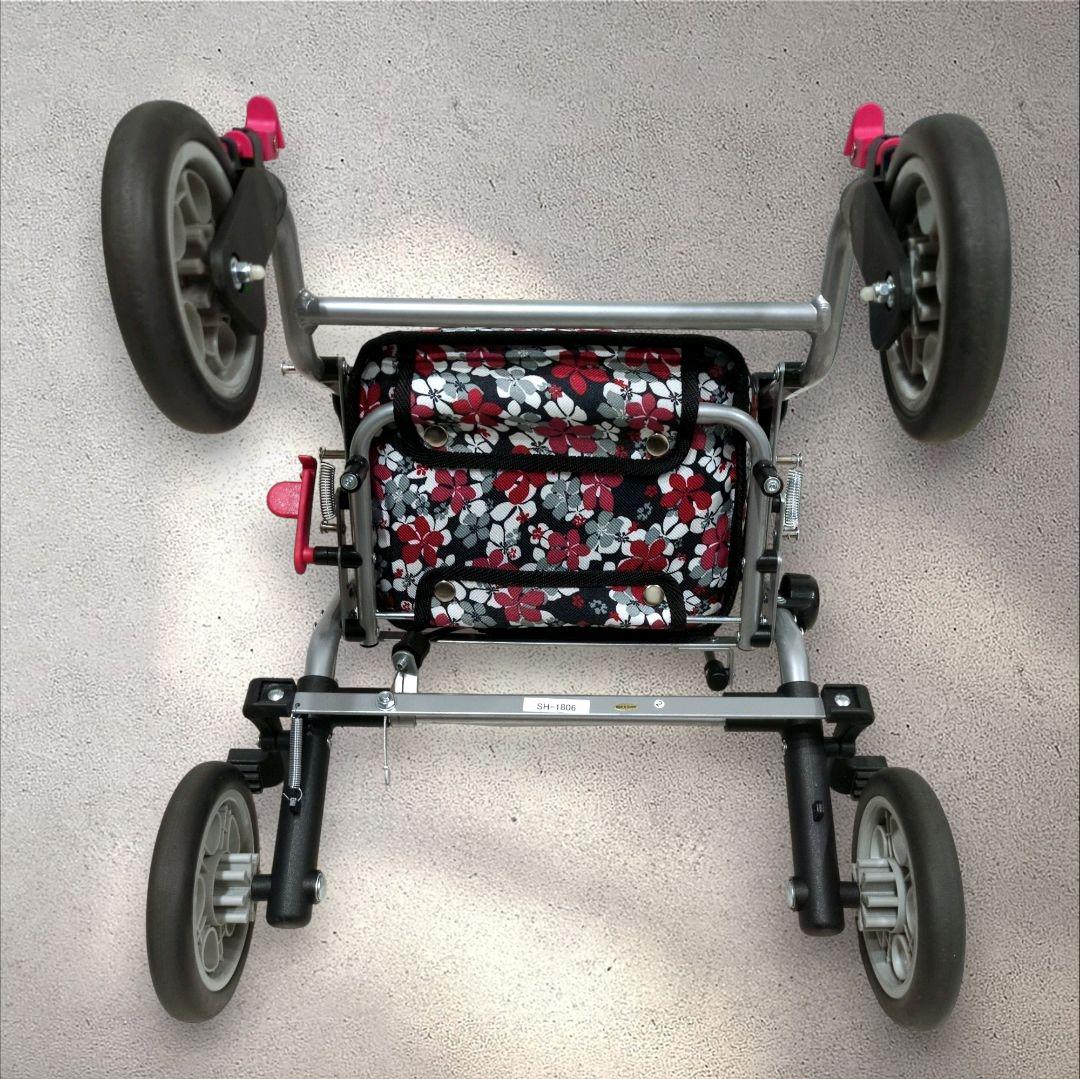 【美品】島製作所 シルバーカー 折りたたみ 花柄 軽量 介護 コンパクト