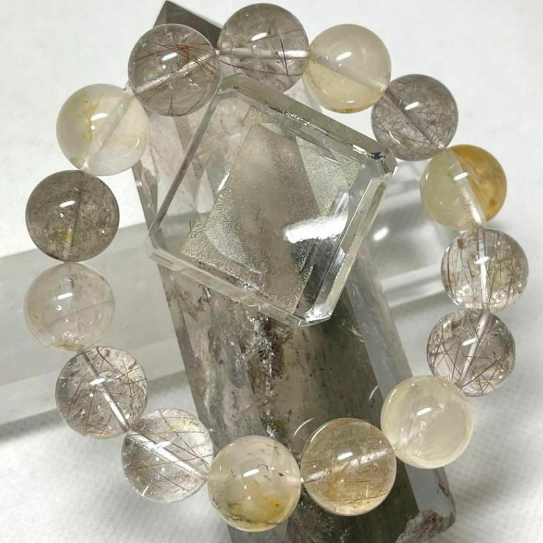 ルチルクオーツ　ライモナイト　パワーストーンブレスレット　内径約17cm