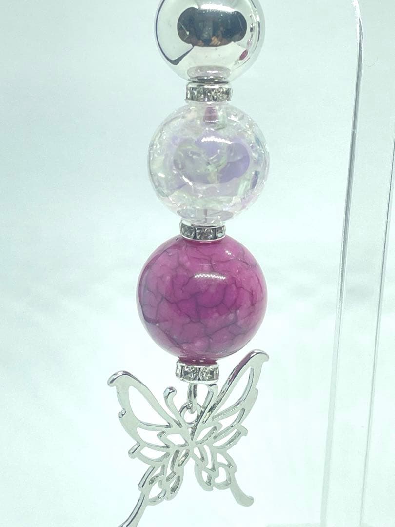 No.1176 ピンクバタフライ　シルバーピアス　ロングイヤリング　大ぶり