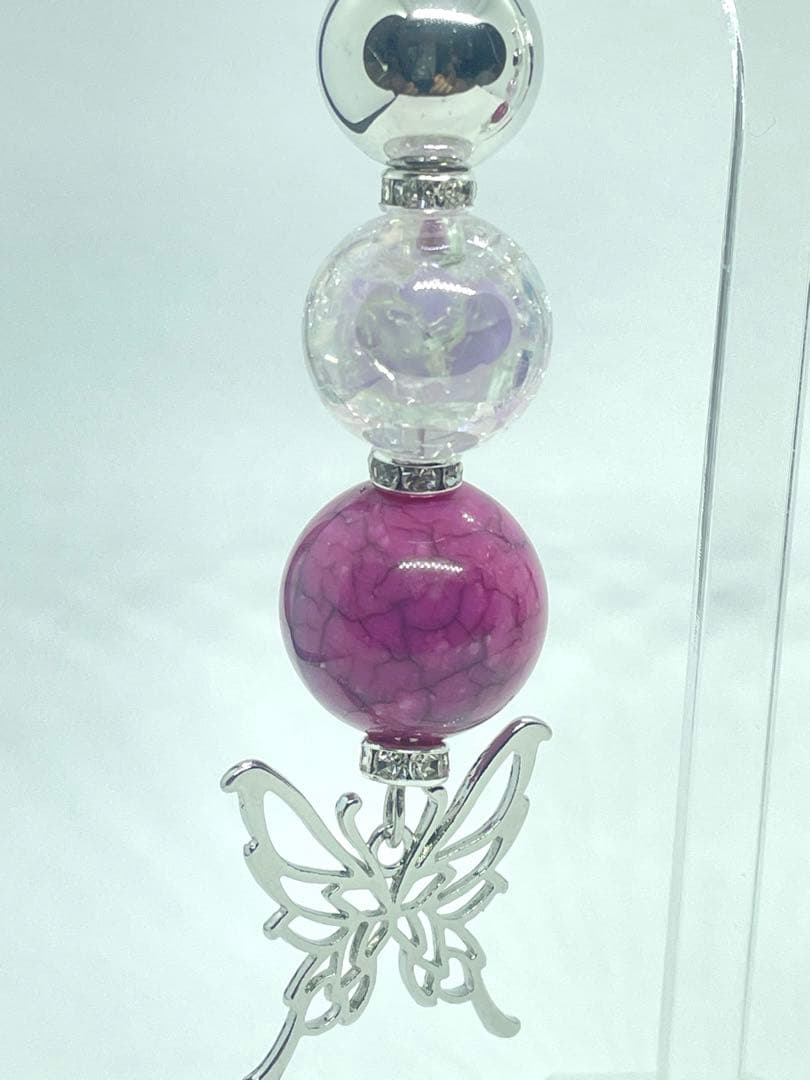No.1176 ピンクバタフライ　シルバーピアス　ロングイヤリング　大ぶり