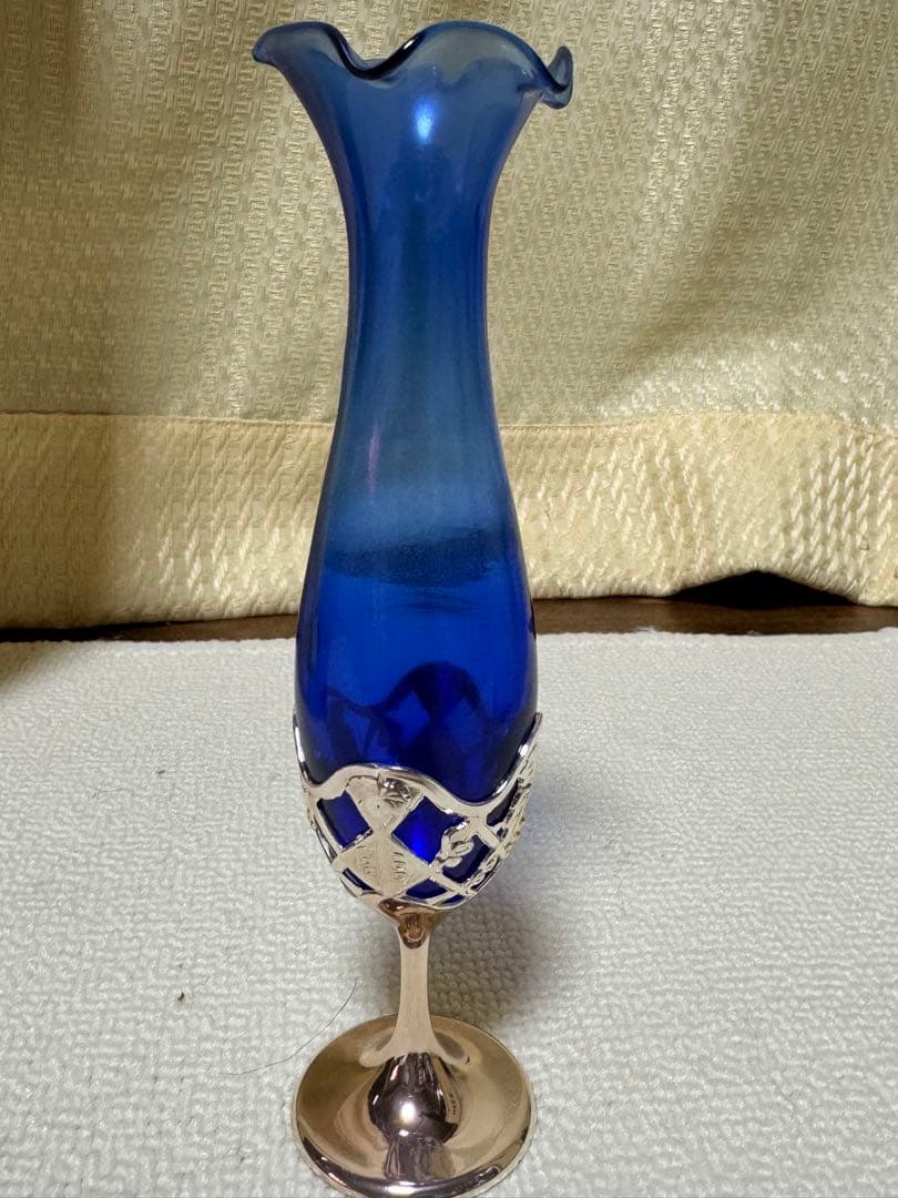 【希少性大・青のコラボ】FranceSamalens 陶器ボトル＆瑠璃色一輪挿し