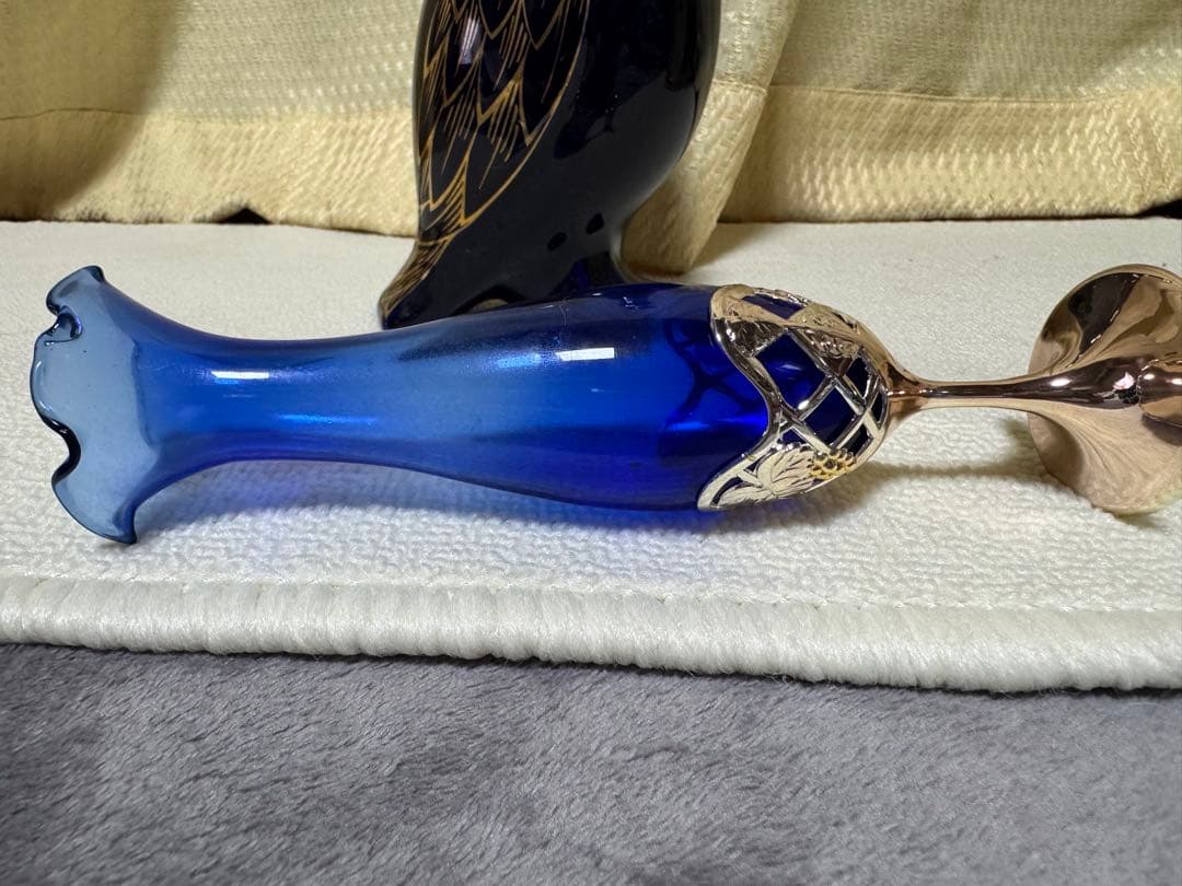 【希少性大・青のコラボ】FranceSamalens 陶器ボトル＆瑠璃色一輪挿し