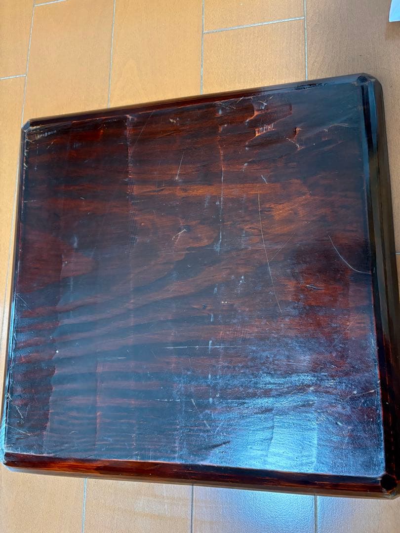 【保留中】漆器 膳 5枚セット　木製 四角　漆塗り　盆　骨董 彫刻模様　A