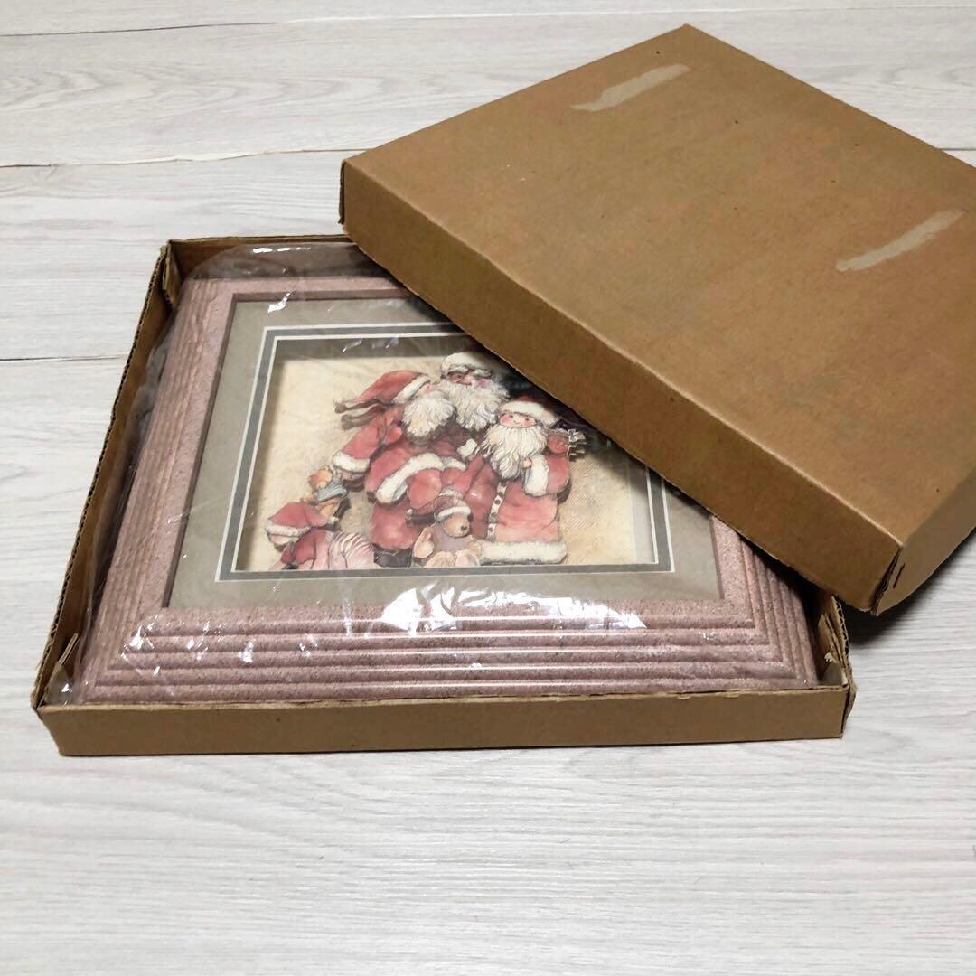 ハンドメイド美品中古クリスマス立体3Dシャドーボックス壁掛けサンタクロースピンク