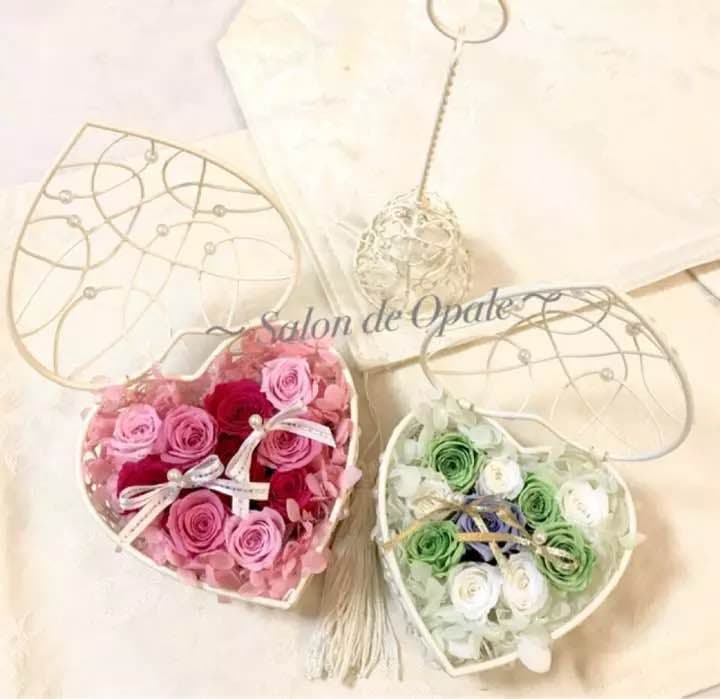 リングピロー プリザーブドフラワー ハート グリーン 結婚準備 フラワーギフト
