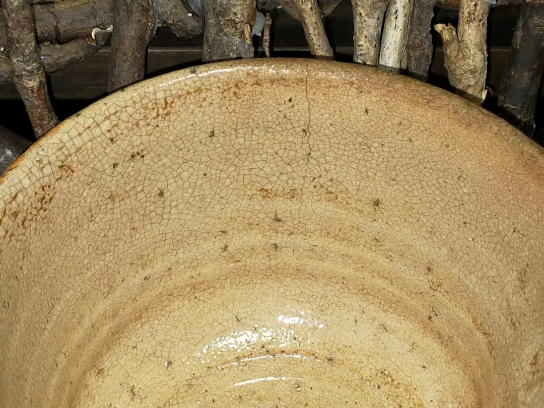 ♥値下げ！♥古萩　茶碗　ニュウ　窯ギレ　あり　仕覆　木箱付き　茶道具　骨董　古玩