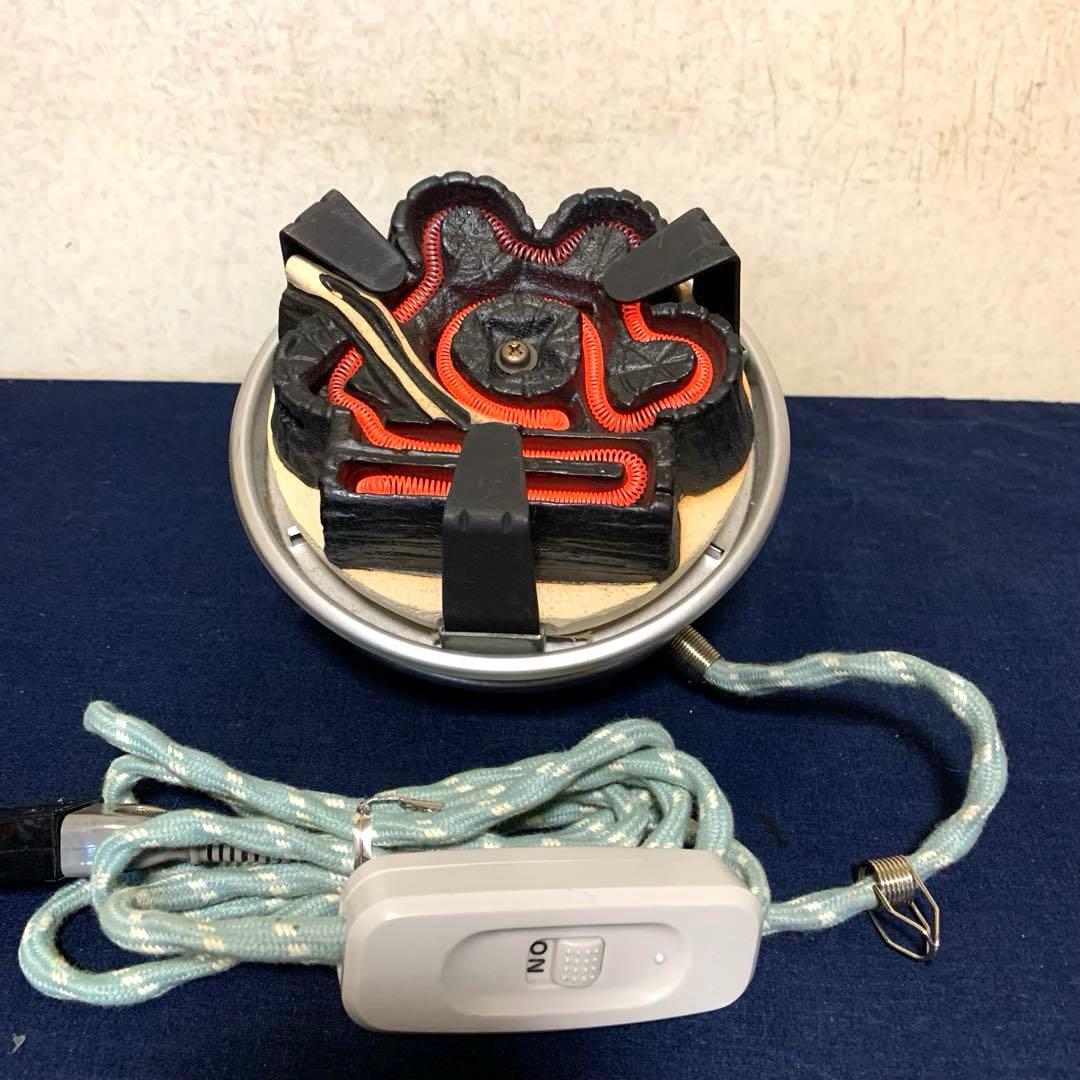 風炉釜 電熱器 茶釜 唐銅鬼面風炉 在銘竹地紋釜 野々田電熱器 敷板 茶道具