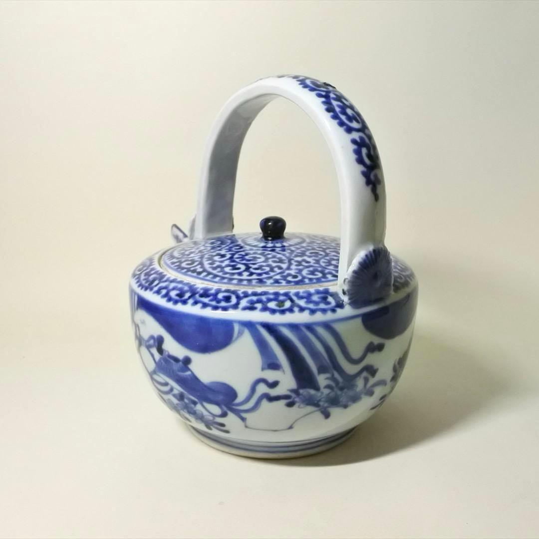江戸中期　古伊万里　染付　蛸唐草　水注　持ち手　骨董品　アンティーク　j