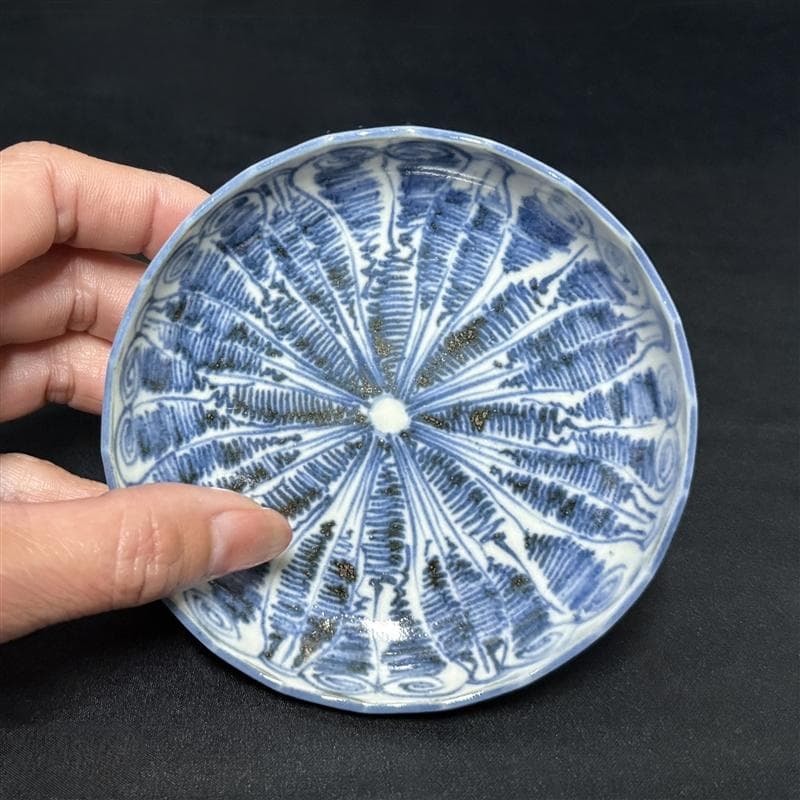 古伊万里 染付 花連文 手塩皿 ④ 3枚組 無傷 完品 江戸期 小皿 豆皿