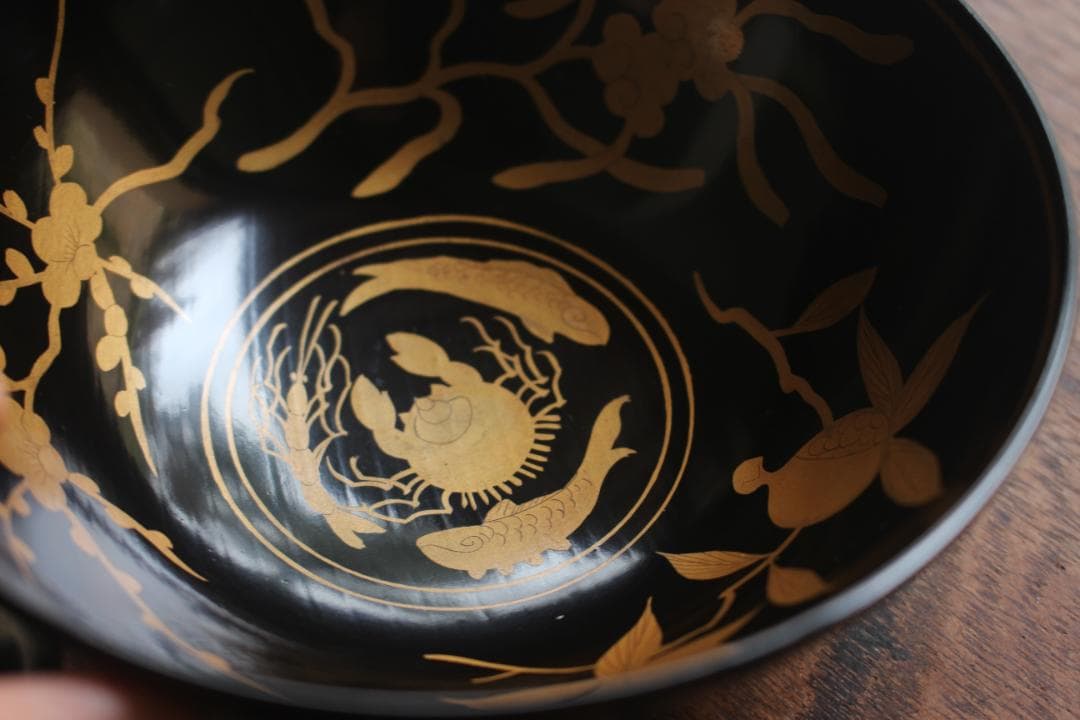 時代逸品！端正な黒漆に極上長寛蒔絵の映えるお椀2点（検京塗蒔絵椀懐石椀