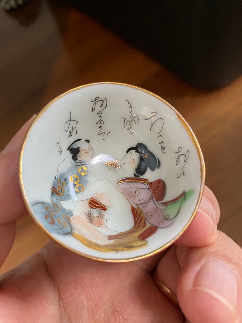 春画　浮世絵デザインの茶碗5個セット　レア品