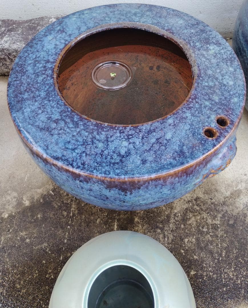 群青 火鉢（たぶん江戸時代）おまけ花瓶