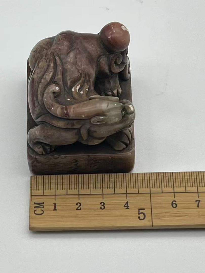 【古印材】清時代中期～民国期　寿山石　瑞獣鈕方印　篆刻家銘(F-225)
