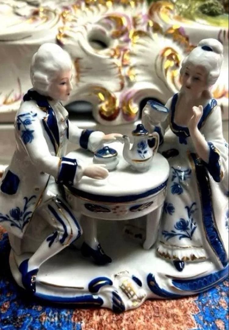 ⚜️19世紀風 陶器の人形カップル2セット(ライト付)＋北一硝子グラス2品⚜️