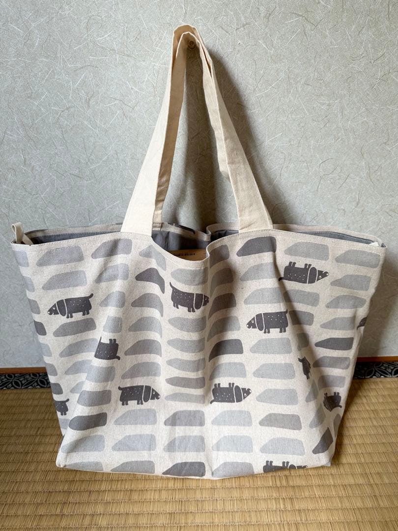 バルーンバック　トートバッグ　2way 大きい プリント柄　犬　バンドメイド
