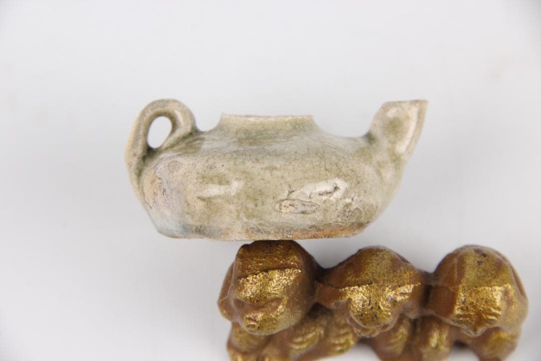 中国美術 古陶器3点セット／白釉魚文鉢・素焼壺・油壺／宋元時代 　EL11-13