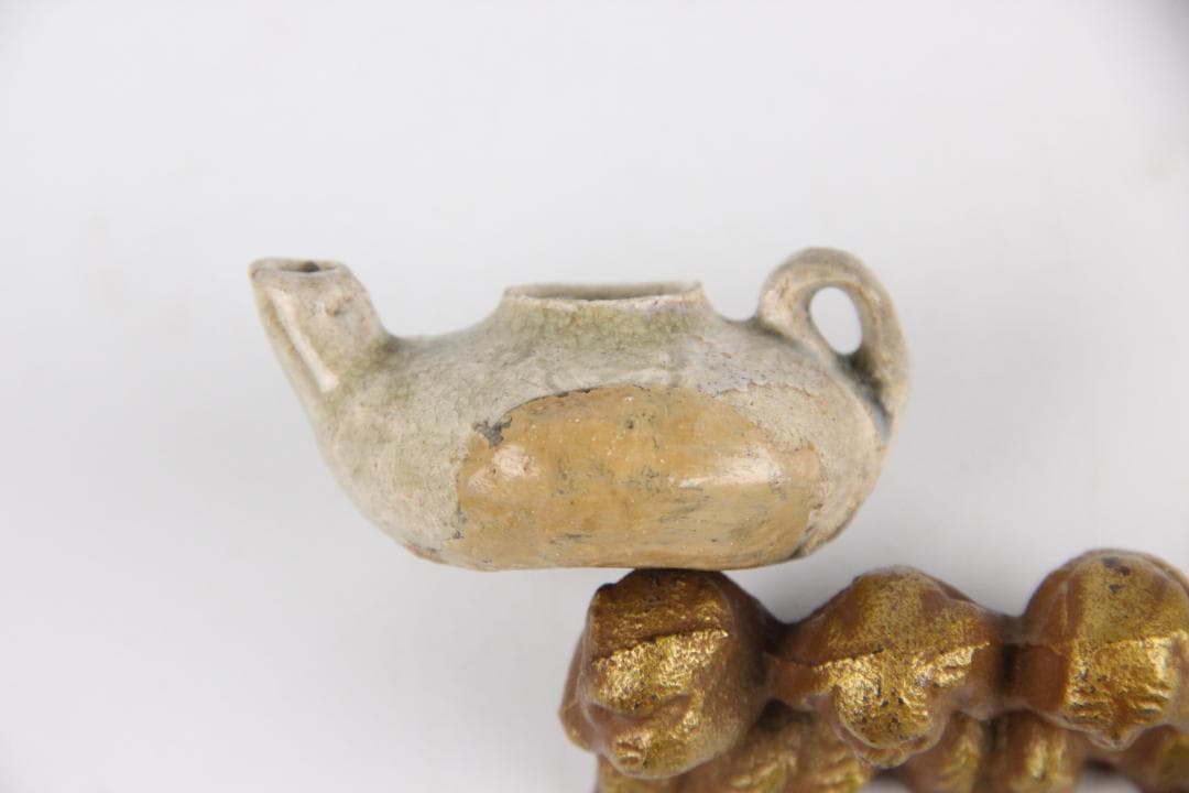 中国美術 古陶器3点セット／白釉魚文鉢・素焼壺・油壺／宋元時代 　EL11-13