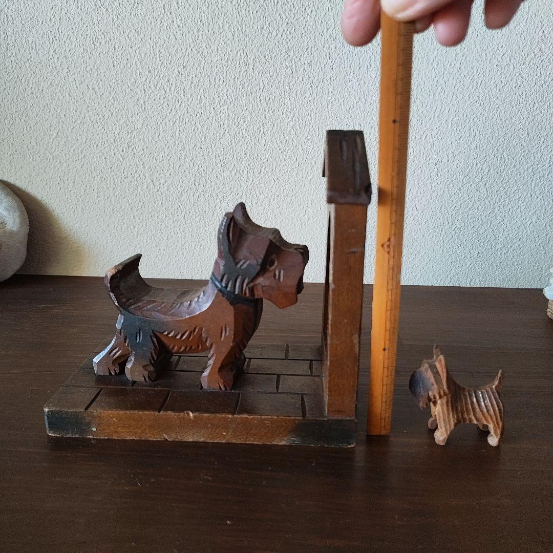 スコティドッグ 木製ブックエンド と＊小さな犬の置物＊