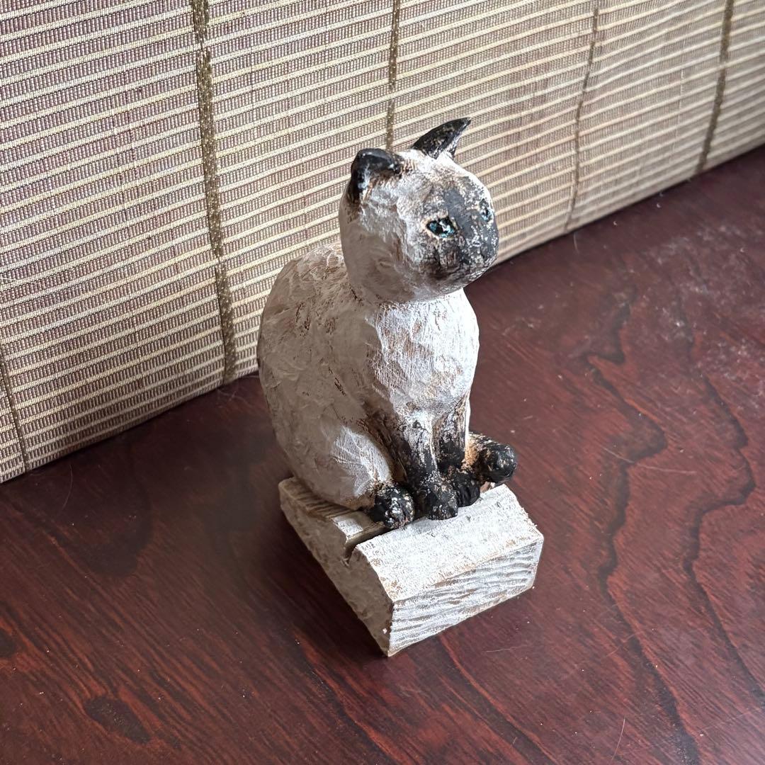 木彫　シャム猫（名刺立て付き）