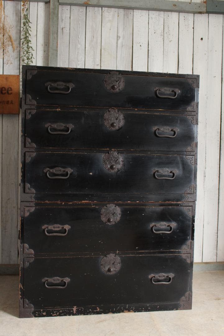 丸金具　時代庄内箪笥3段　タンス　収納　古家具　古民家　時代家具