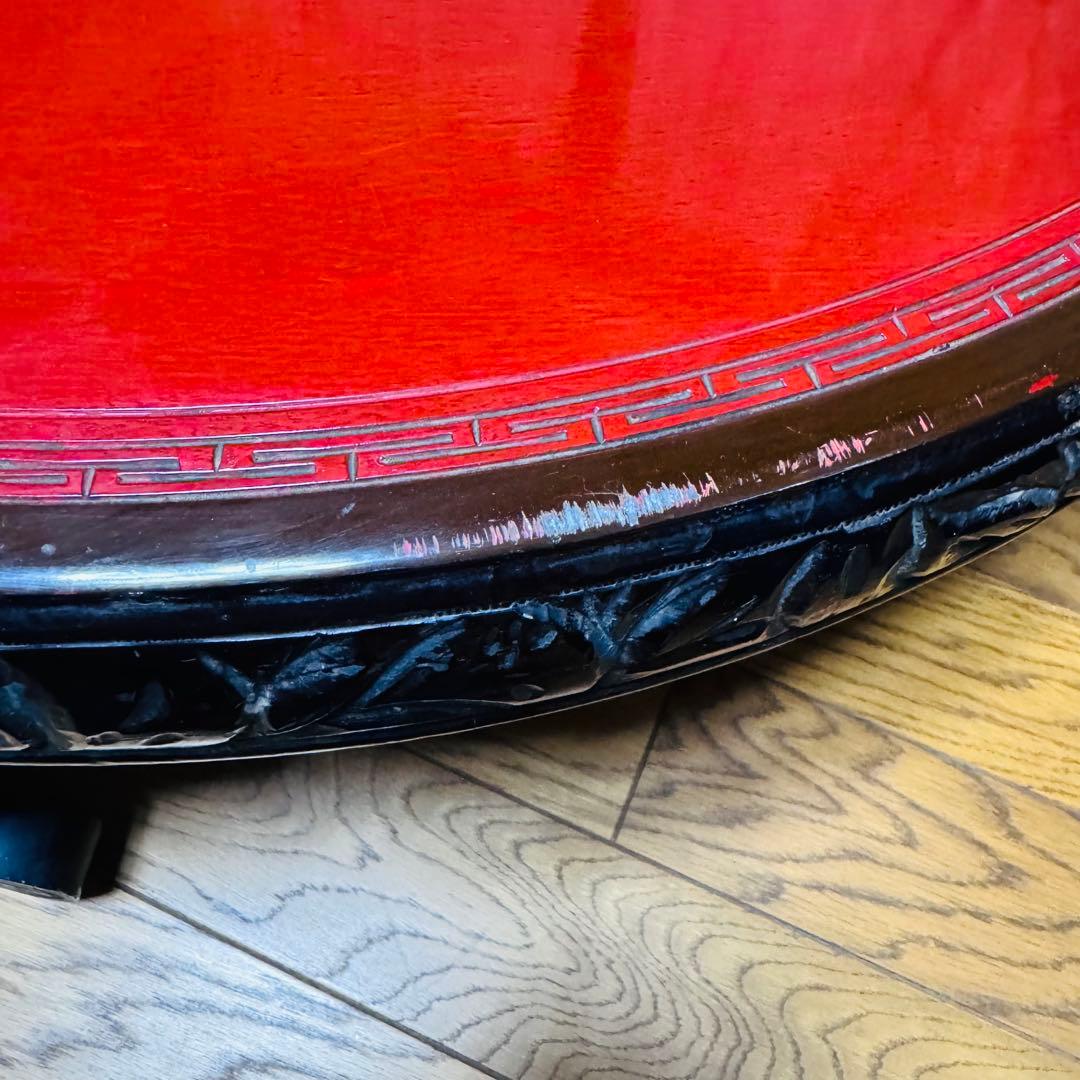 中国骨董 唐家具 朱塗り 円卓 レトロ座卓 ローテーブル 直径約95cm