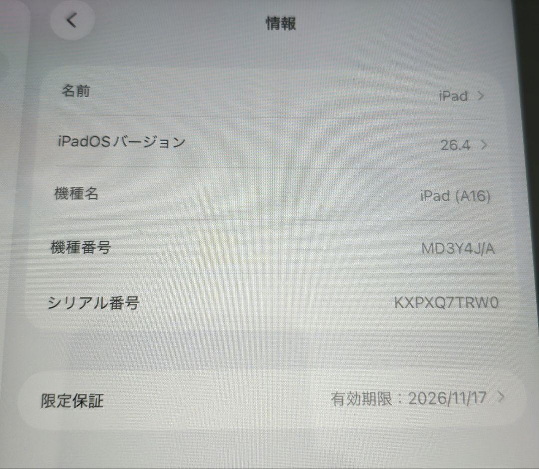 Apple iPad A16 シルバー バッテリー100%