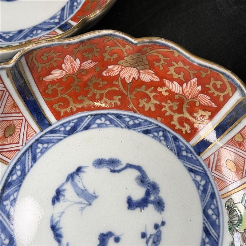 時代物 古伊万里 錦手 膾皿 大明年製 12客(9客無傷) 花唐草文 江戸期
