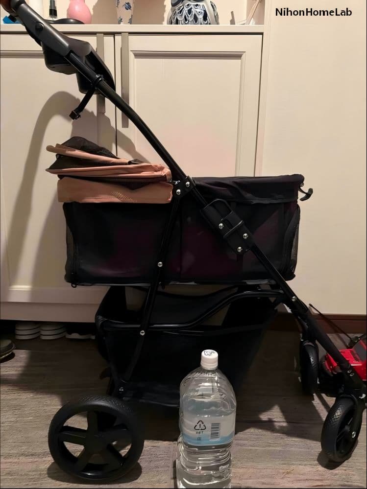 軽量ワンタッチ折り畳みペットカート：360°回転＆耐荷重15kg（ベージュ）