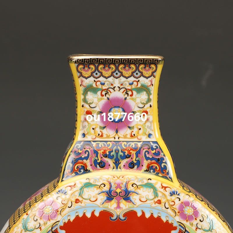 琺瑯彩花鳥紋扁瓶 景徳鎮 陶磁器 装飾品 現代工芸品美術品 置物