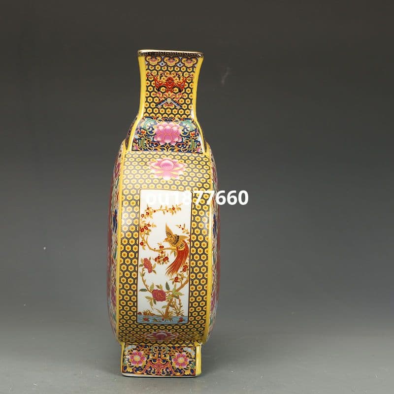 琺瑯彩花鳥紋扁瓶 景徳鎮 陶磁器 装飾品 現代工芸品美術品 置物