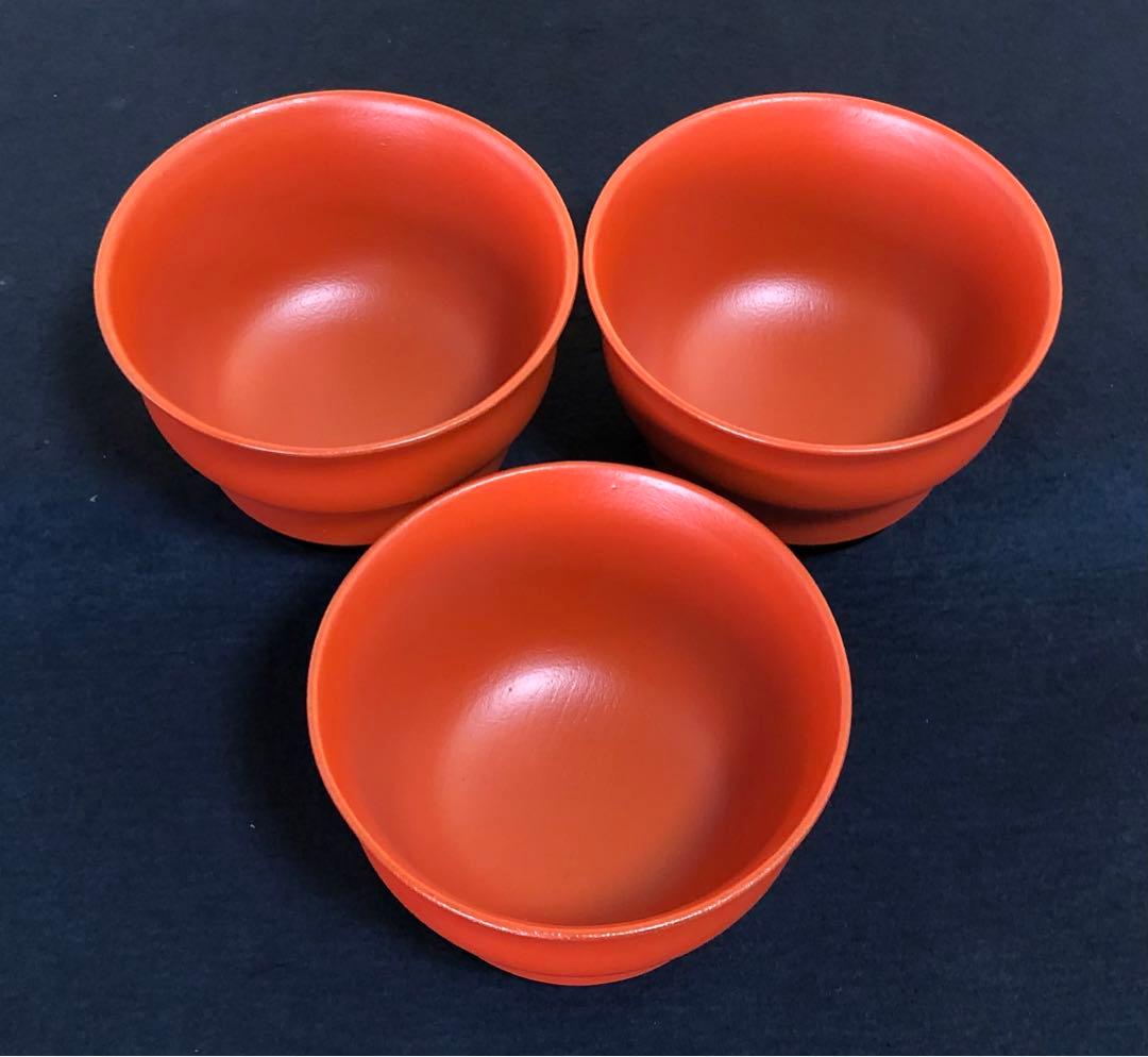 《R》朱塗 筒椀 筒向付3客 梓作 木製漆器 懐石 共箱　260306こ4