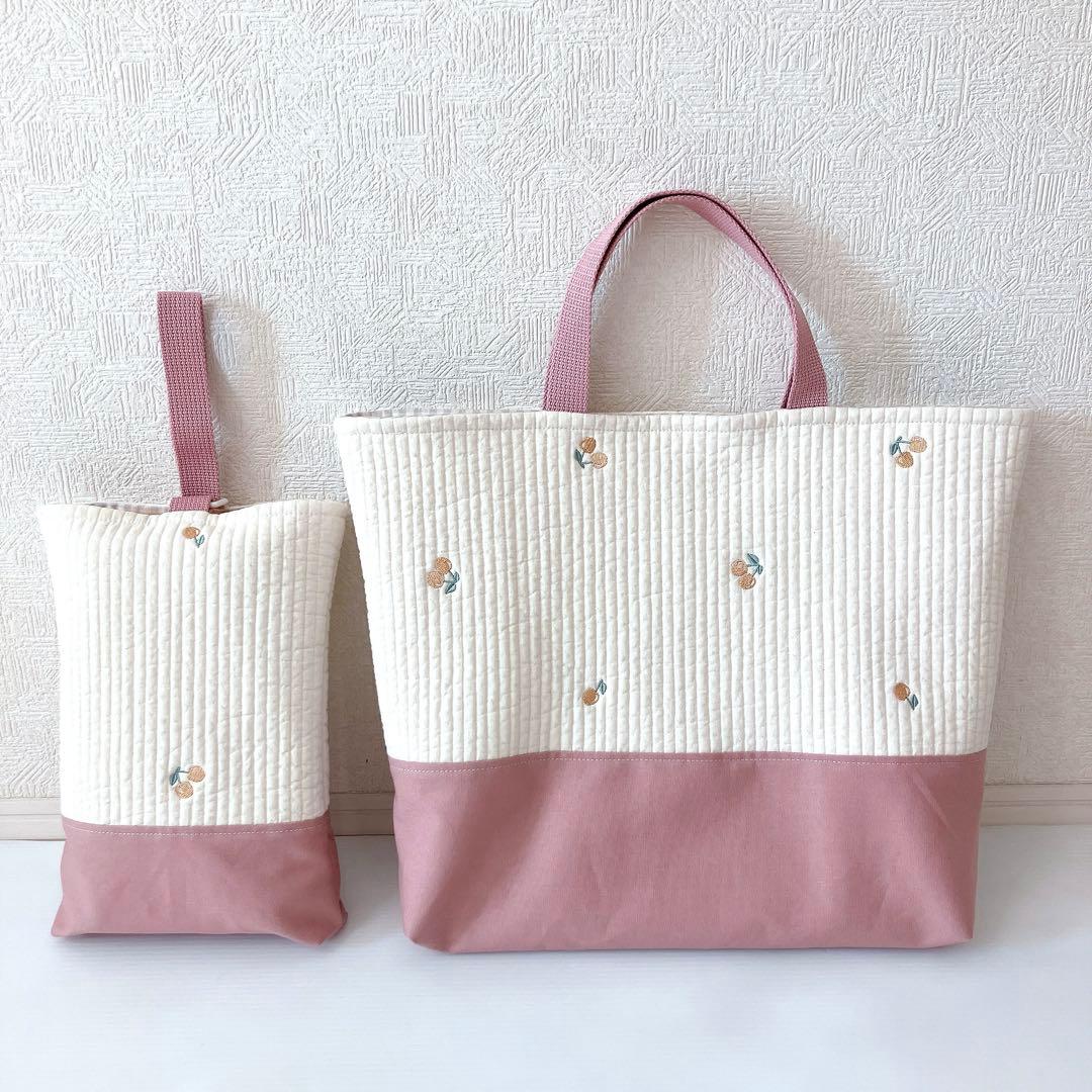レッスンバッグ 上履き入れ　体操服袋✖️2 ヌビ　さくらんぼ刺繍