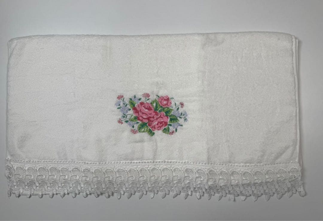 【ハンドメイド バスタオル ホワイト×ピンクレース 新品】