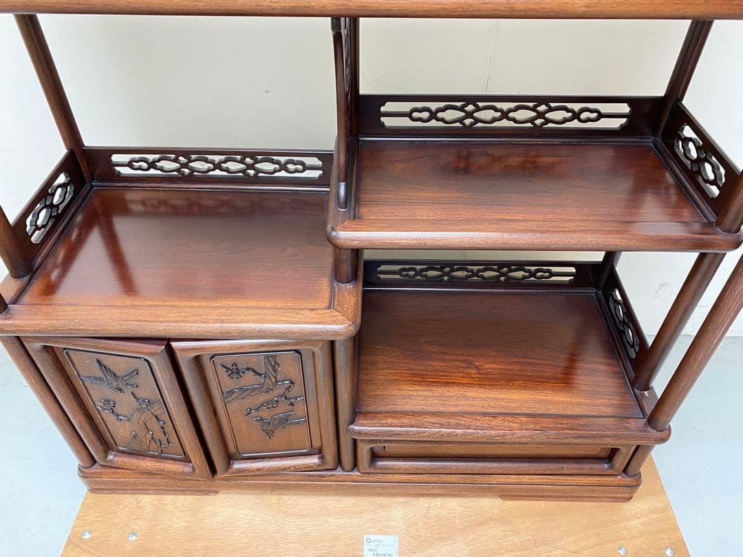 茶棚 茶箪笥 紫檀 透かし彫り 茶道具 唐木 飾り棚