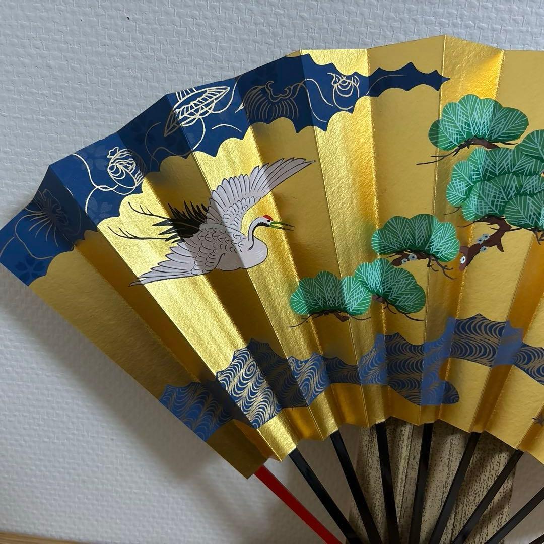 【未使用品】扇子 飾り扇 京扇子 山岡白竹堂「松・鶴」33.5cm