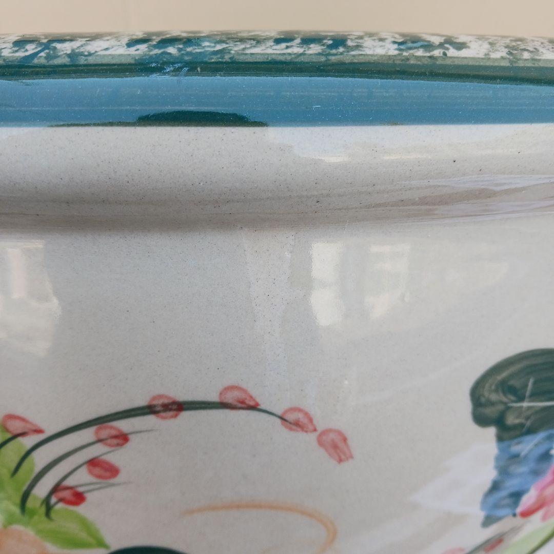 新品　∅50　 陶器　睡蓮鉢　特大　メダカ鉢　難有　手書き絵　花柄　手造り　LB