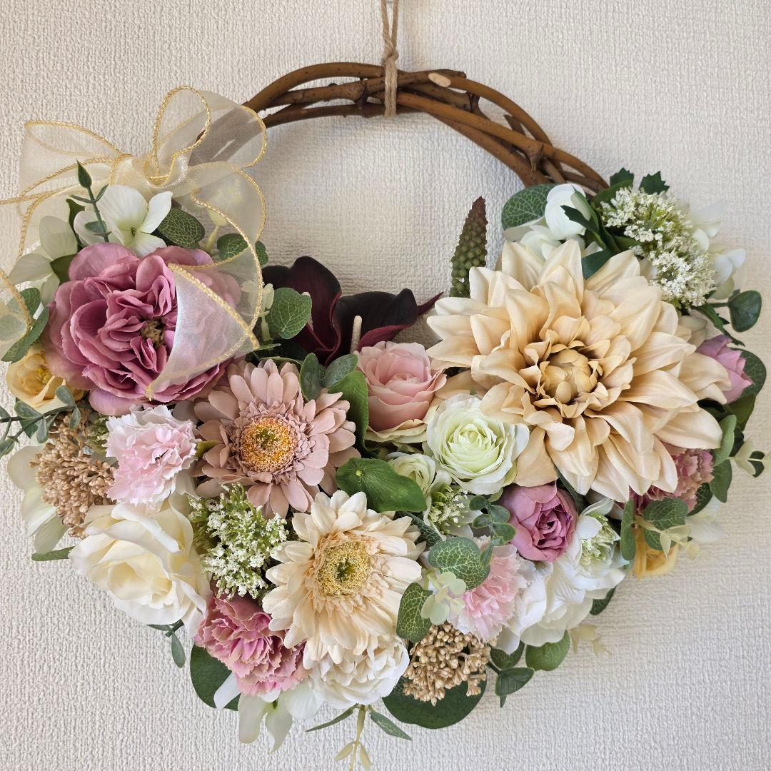 フラワーリース 初春月 2 咲き誇る花たちの花かご 超特大 玄関リース 造花