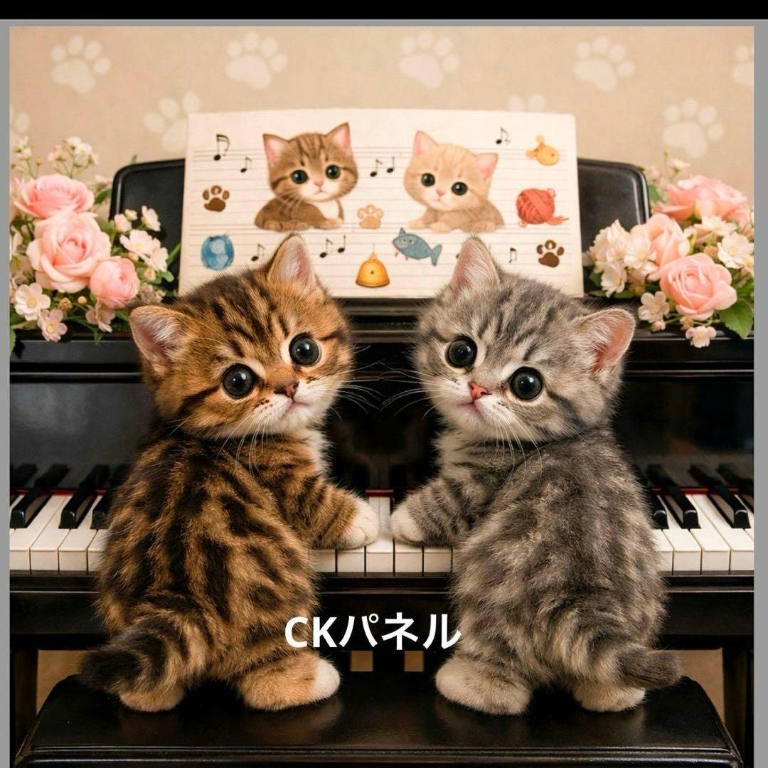 激レアピアノを弾くねこちゃんパネル生地　ハンドメイド