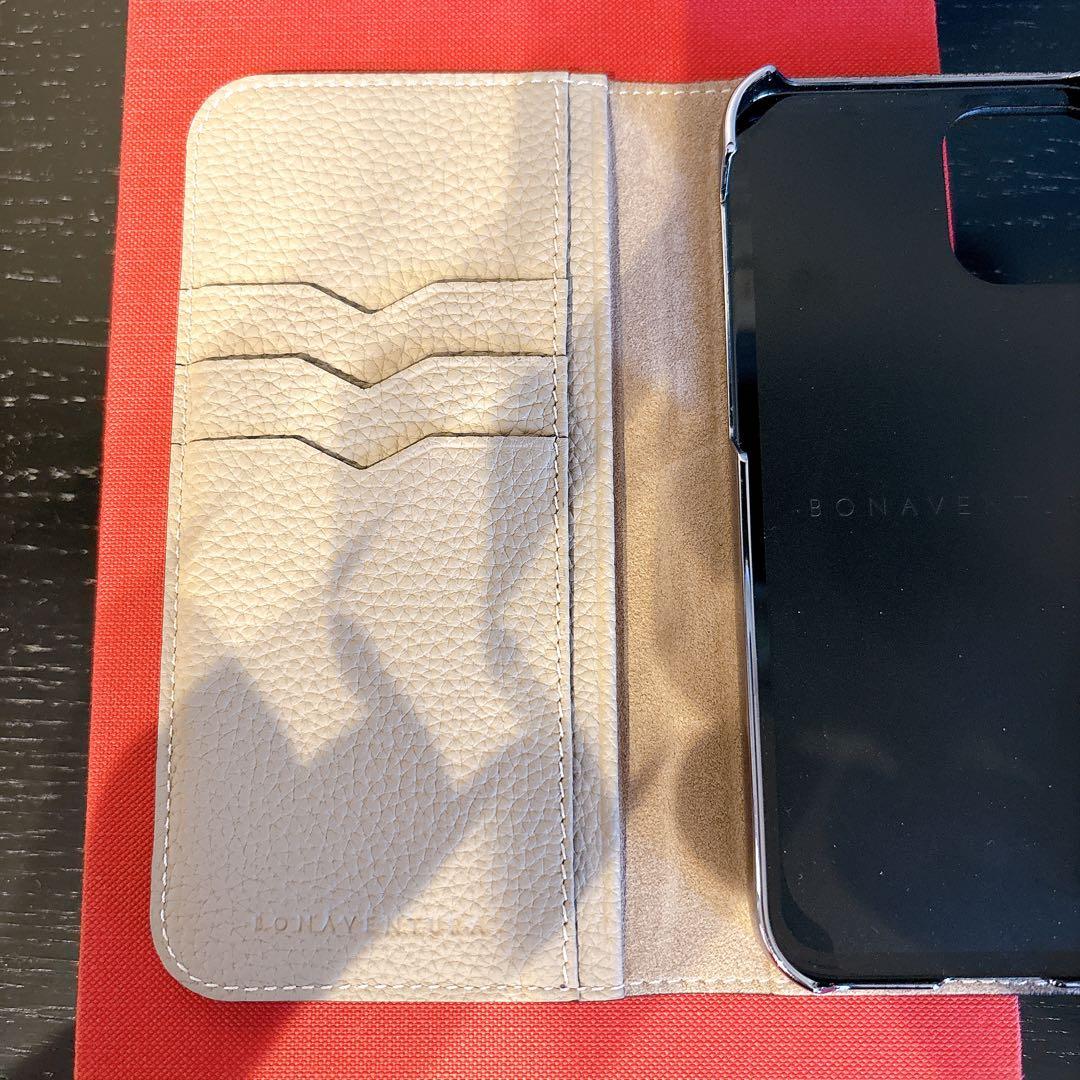 ボナベンチュラ　手帳型　iPhone12 12Proケース エトープ　グレージュ