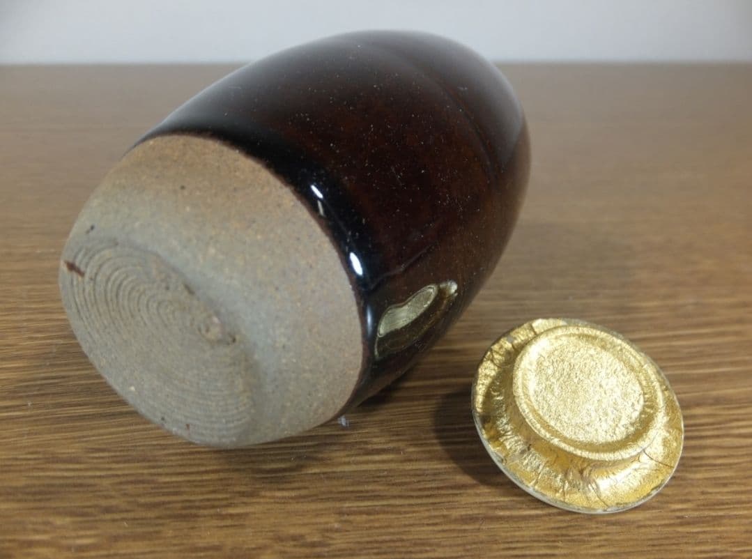 真作保証 鬼丸雪山 自作 高取肩衝茶入 小石原焼 コレクター放出品 茶道具 福岡
