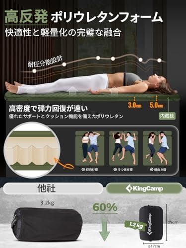 KingCamp エアーマット 自動膨張 インフレーターマット 枕一体式 耐水A