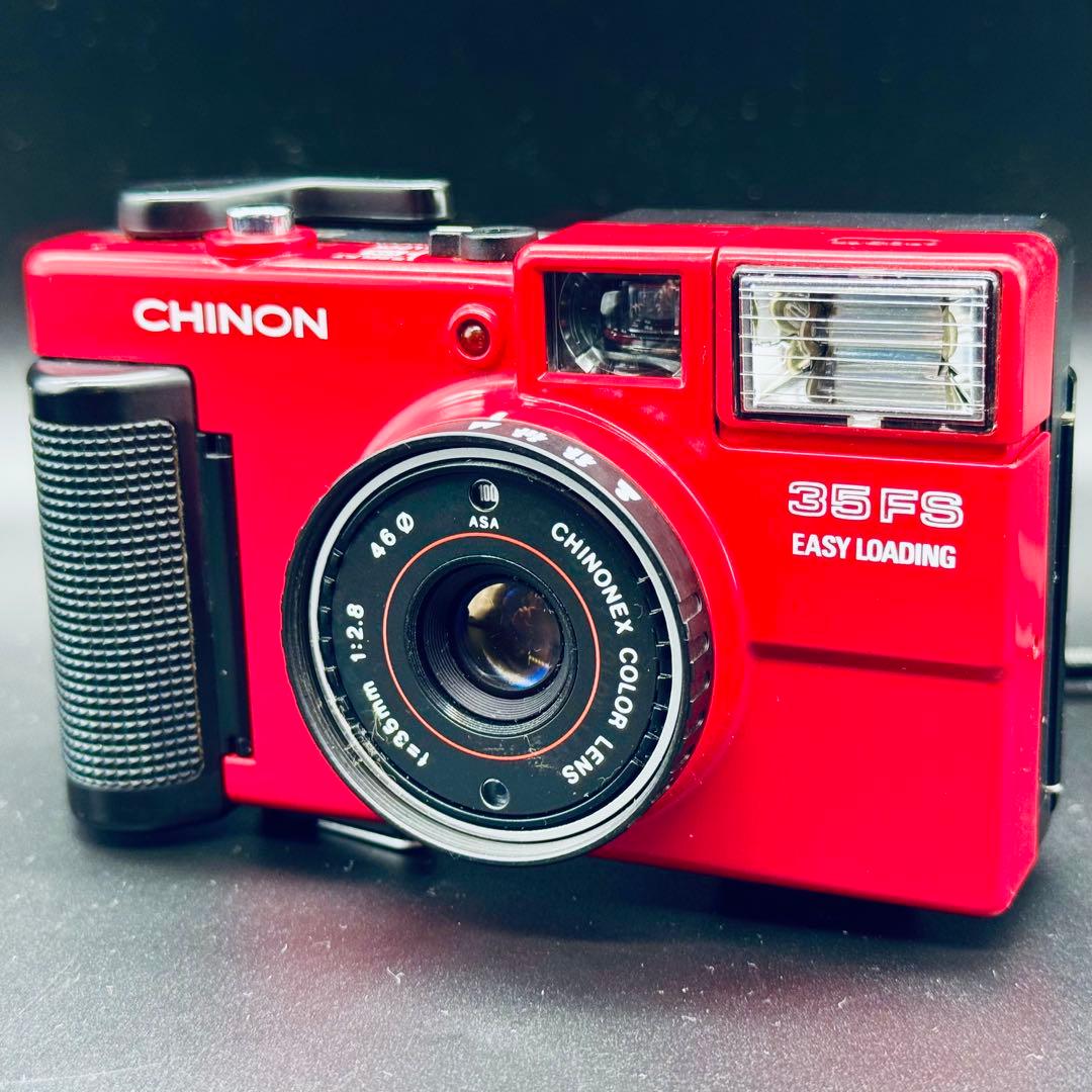 CHINON 35FS レッド コンパクトフィルムカメラ ケース付属